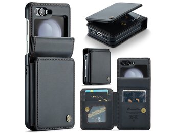 CaseMe Samsung Galaxy Z Flip 7 FE / Z Flip6 PU Leren Backcover hoesje met kaarthouder - Zwart
