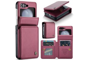 CaseMe Samsung Galaxy Z Flip 7 FE / Z Flip6 PU Leren Backcover hoesje met kaarthouder - Rood