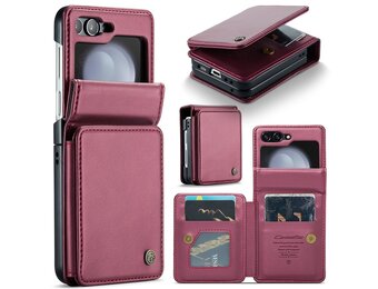CaseMe Samsung Galaxy Z Flip 7 FE / Z Flip6 PU Leren Backcover hoesje met kaarthouder - Rood