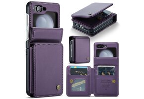 CaseMe Samsung Galaxy Z Flip 7 FE / Z Flip6 PU Leren Backcover hoesje met kaarthouder - Paars