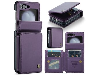 CaseMe Samsung Galaxy Z Flip 7 FE / Z Flip6 PU Leren Backcover hoesje met kaarthouder - Paars