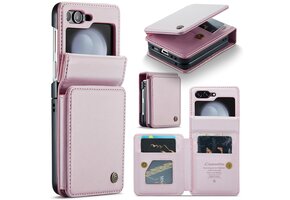 CaseMe Samsung Galaxy Z Flip 7 FE / Z Flip6 PU Leren Backcover hoesje met kaarthouder - Lichtroze