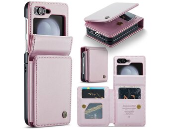 CaseMe Samsung Galaxy Z Flip 7 FE / Z Flip6 PU Leren Backcover hoesje met kaarthouder - Lichtroze