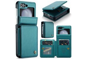 CaseMe Samsung Galaxy Z Flip 7 FE / Z Flip6 PU Leren Backcover hoesje met kaarthouder - Turquoise