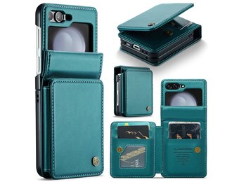 CaseMe Samsung Galaxy Z Flip 7 FE / Z Flip6 PU Leren Backcover hoesje met kaarthouder - Turquoise