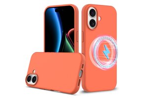 Lunso iPhone 17 hoesje - Flexibel siliconen Backcover met MagSafe - Oranje