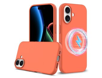 Lunso iPhone 17 hoesje - Flexibel siliconen Backcover met MagSafe - Oranje