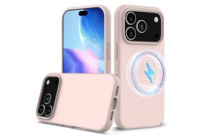 Lunso iPhone 17 Pro Max hoesje - Flexibel siliconen Backcover met MagSafe - Lichtroze