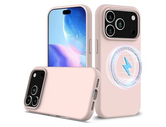 Lunso iPhone 17 Pro Max hoesje - Flexibel siliconen Backcover met MagSafe - Lichtroze