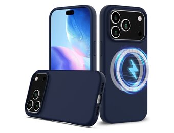 Lunso iPhone 17 Pro Max hoesje - Flexibel siliconen Backcover met MagSafe - Donkerblauw