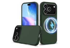 Lunso iPhone 17 Pro hoesje - Flexibel siliconen Backcover met MagSafe - Groen