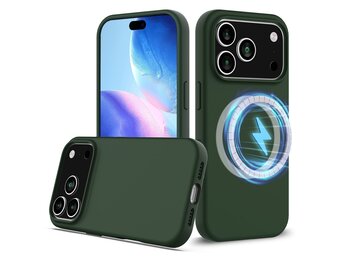 Lunso iPhone 17 Pro hoesje - Flexibel siliconen Backcover met MagSafe - Groen