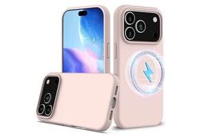 Lunso iPhone 17 Pro hoesje - Flexibel siliconen Backcover met MagSafe - Lichtroze
