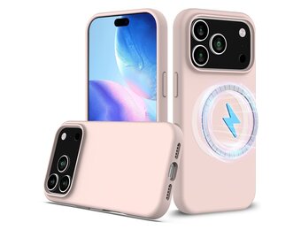 Lunso iPhone 17 Pro hoesje - Flexibel siliconen Backcover met MagSafe - Lichtroze