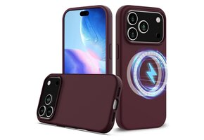 Lunso iPhone 17 Pro hoesje - Flexibel siliconen Backcover met MagSafe - Bordeaux Rood