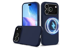 Lunso iPhone 17 Pro hoesje - Flexibel siliconen Backcover met MagSafe - Donkerblauw