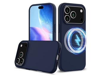 Lunso iPhone 17 Pro hoesje - Flexibel siliconen Backcover met MagSafe - Donkerblauw