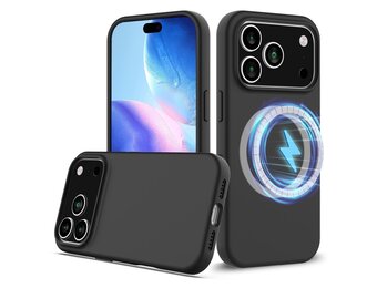 Lunso iPhone 17 Pro hoesje - Flexibel siliconen Backcover met MagSafe - Zwart