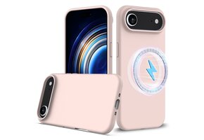 Lunso iPhone 17 Air hoesje - Flexibel siliconen Backcover met MagSafe - Lichtroze