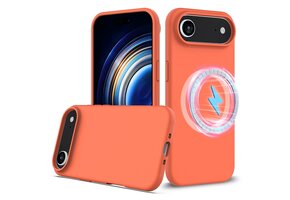 Lunso iPhone 17 Air hoesje - Flexibel siliconen Backcover met MagSafe - Oranje
