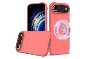 Lunso iPhone 17 Air hoesje - Flexibel siliconen Backcover met MagSafe - Roze