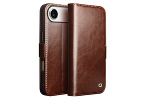 Qialino iPhone 17 Air hoesje - Leren bookcase - Donkerbruin