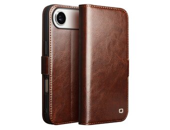 Qialino iPhone 17 Air hoesje - Leren bookcase - Donkerbruin