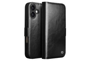 Qialino iPhone 17 hoesje - Leren bookcase - Zwart