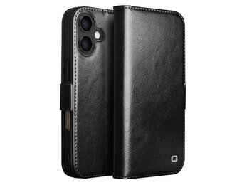 Qialino iPhone 17 hoesje - Leren bookcase - Zwart