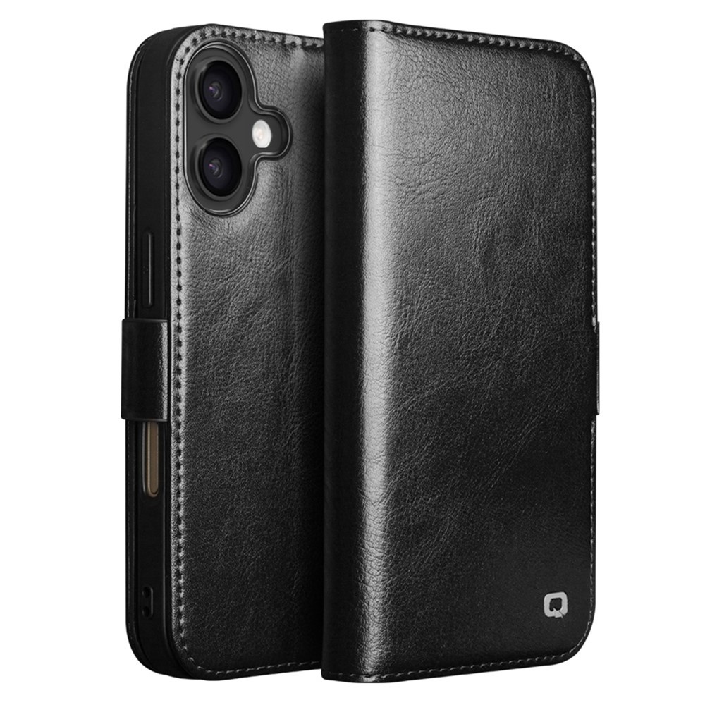 Qialino iPhone 17 hoesje - Leren bookcase - Zwart