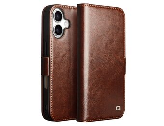 Qialino iPhone 17 hoesje - Leren bookcase - Bruin