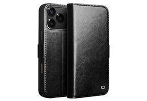 Qialino iPhone 17 Pro Max hoesje - Leren bookcase - Zwart
