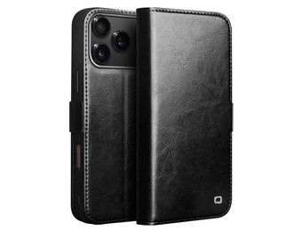 Qialino iPhone 17 Pro Max hoesje - Leren bookcase - Zwart