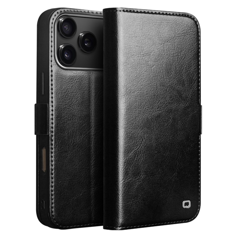 Qialino iPhone 17 Pro Max hoesje - Leren bookcase - Zwart