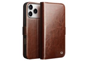 Qialino iPhone 17 Pro Max hoesje - Leren bookcase - Bruin