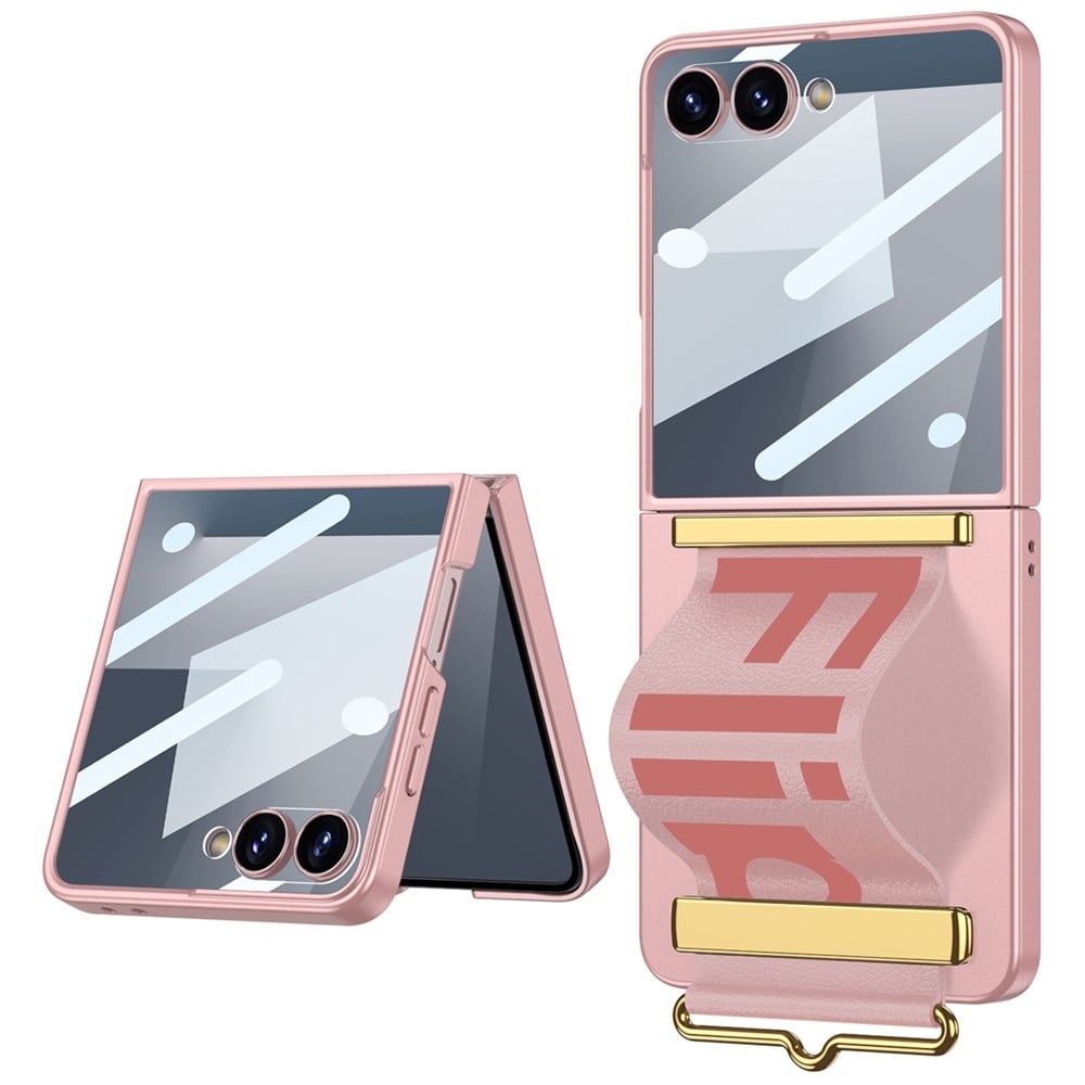Samsung Galaxy Z Flip 7 hoesje backcover met Polsband en een screenprotector - Lichtroze