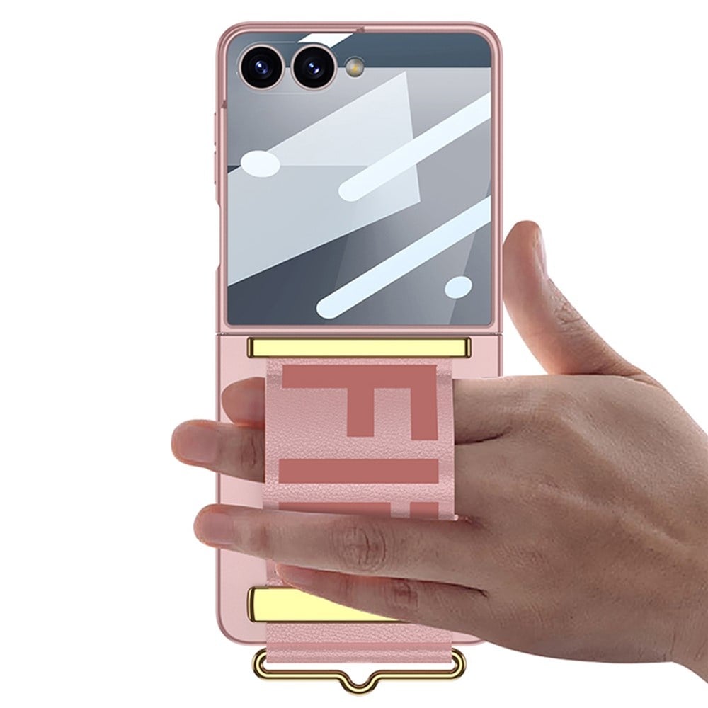 Samsung Galaxy Z Flip 7 hoesje backcover met Polsband en een screenprotector - Lichtroze