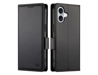 Lunso iPhone 17 hoesje - PU leren Bookcase met ruimte voor pasjes - Zwart