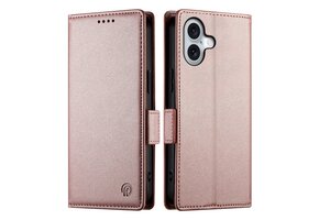 Lunso iPhone 17 hoesje - PU leren Bookcase met ruimte voor pasjes - Rose Goud