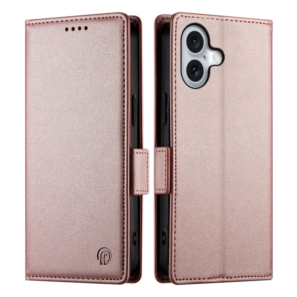 Lunso iPhone 17 hoesje - PU leren Bookcase met ruimte voor pasjes - Rose Goud