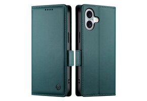 Lunso iPhone 17 hoesje - PU leren Bookcase met ruimte voor pasjes - Groen