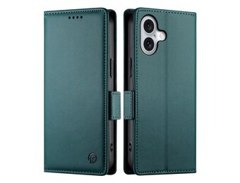Lunso iPhone 17 hoesje - PU leren Bookcase met ruimte voor pasjes - Groen