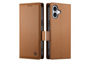 Lunso iPhone 17 hoesje - PU leren Bookcase met ruimte voor pasjes - Bruin