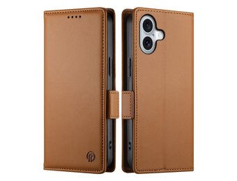 Lunso iPhone 17 hoesje - PU leren Bookcase met ruimte voor pasjes - Bruin