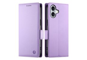 Lunso iPhone 17 hoesje - PU leren Bookcase met ruimte voor pasjes - Lila