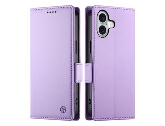 Lunso iPhone 17 hoesje - PU leren Bookcase met ruimte voor pasjes - Lila