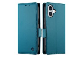 Lunso iPhone 17 hoesje - PU leren Bookcase met ruimte voor pasjes - Blauw