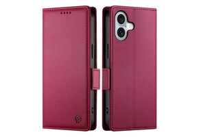 Lunso iPhone 17 hoesje - PU leren Bookcase met ruimte voor pasjes - Rood