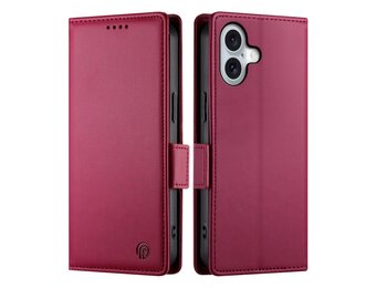 Lunso iPhone 17 hoesje - PU leren Bookcase met ruimte voor pasjes - Rood