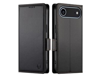 Lunso iPhone 17 Air hoesje - PU leren Bookcase met ruimte voor pasjes - Zwart